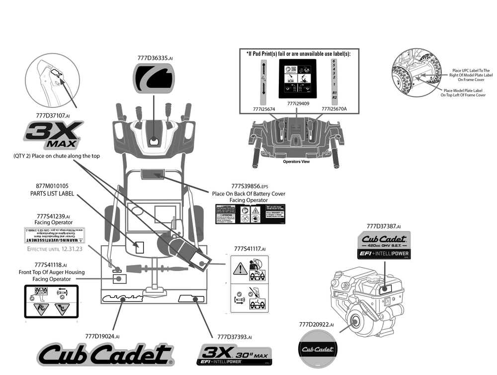 Label Map Diagram and Parts List for 3X30-INCHMAX (31AH8MVUB10)(2023) Cub Cadet Snow Blower